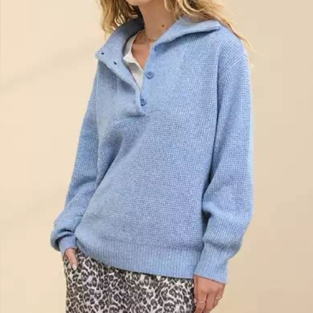 Aerie CozyUp Waffle Button Sweater